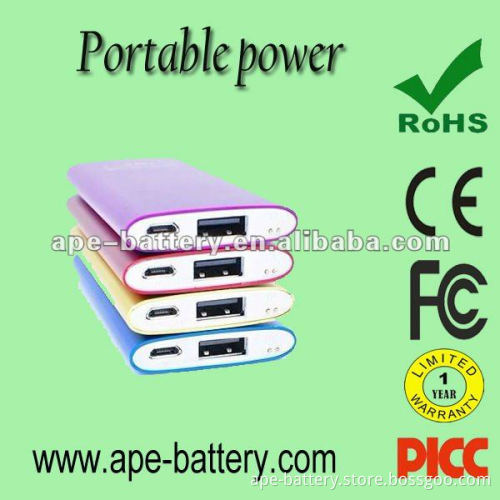 Newest 2012 !! High-quality colorful aluminium alloys casing USB power bank 5V/1A for smartphone